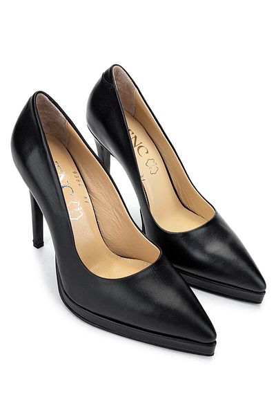 Tamer Tanca Women's Genuine Leather Black Leather Heeled Shoes