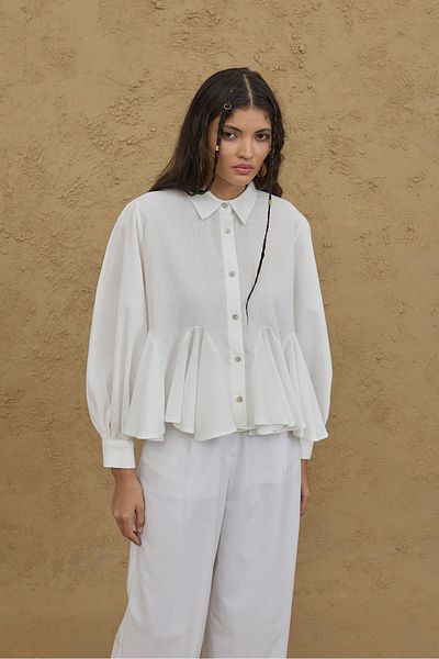 Fahhar Bürümcük Godeli Shirt Ecru