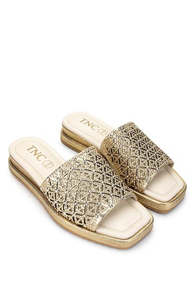 Tamer Tanca Women's Genuine Leather Gold Heeled Slippers