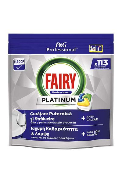 Fairy Capsule detergent de vase profesionale Platinum, 113 spălări