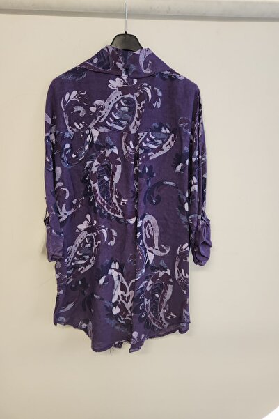 della moor Purple Women's Italian Shawl Pattern Foldable Low Sleeve O Oversized Linen Shirt Tunic