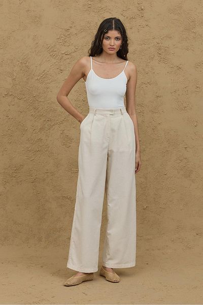Fahhar Linen Palazzo Trousers Natural