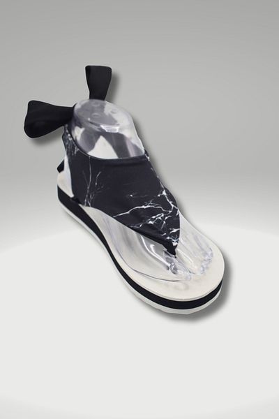 CATCHY Top-Changing Women's Sandals - White Thin Sole Marble Pattern with Laces