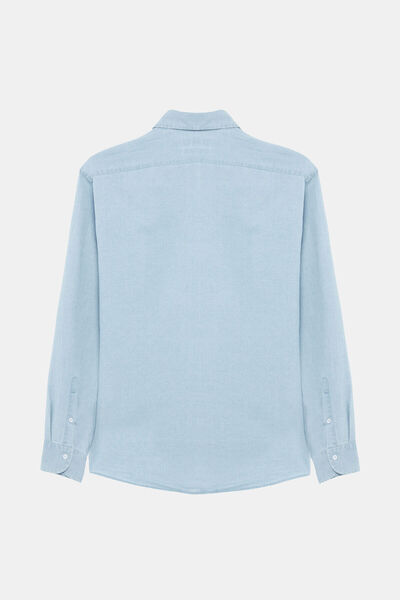 W Collection MAVİ UZUN KOLLU PAMUK/KETEN GÖMLEK