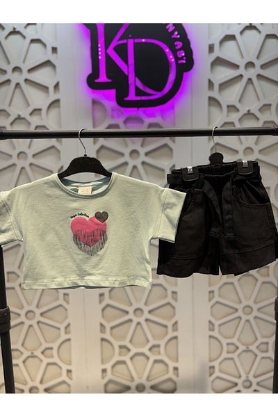 KUMRUNUN DÜNYASI Short Sleeve T-Shirt Crop and Shorts Girls' Bottom Top Set