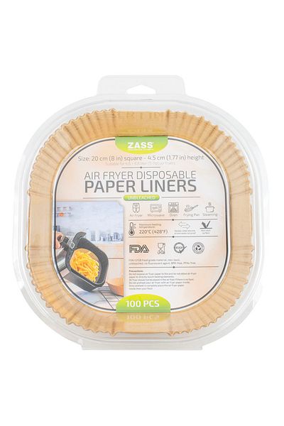 Zass Set de 100 de bucăți de hârtie de copt pentru Airfryer ZPL 04, 20 cm, maro, formă pătrată, maro