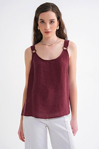 Mixray 4666 Women's Buckle Detailed Modal Blouse Claret Red