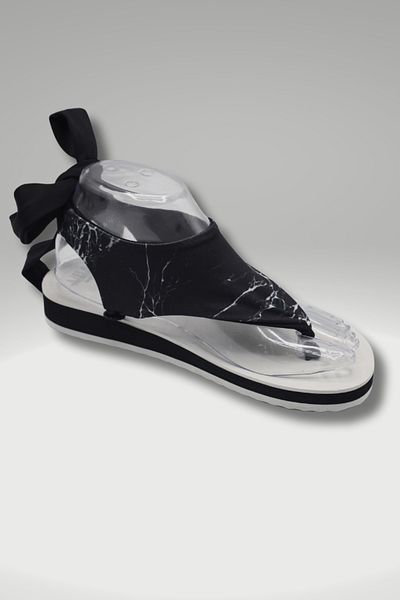 CATCHY Top-Changing Women's Sandals - White Thin Sole Marble Pattern with Laces