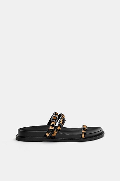 Pull & Bear Leopard print leather flat slider sandals