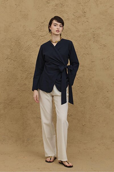 Fahhar Πουκάμισο Bürümcük Kimono Λαμπερό Μπλε