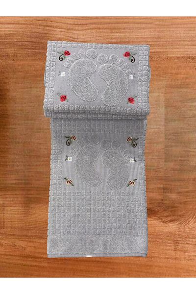 Explore Home Flower, Embroidered, Cotton, Bathroom, Foot, Towel - Gray