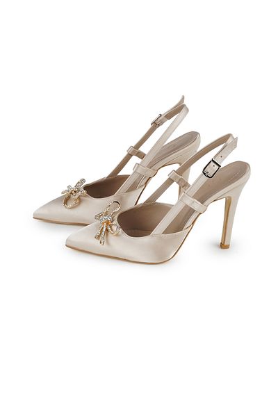 Letafia Loretta Beige Metal Bow Detailed Heeled Shoes