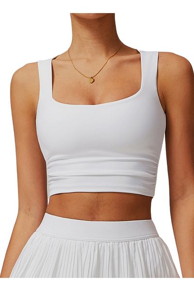 KAWN YOGA Womens Crop Top Shoulder Strap Sleeves
