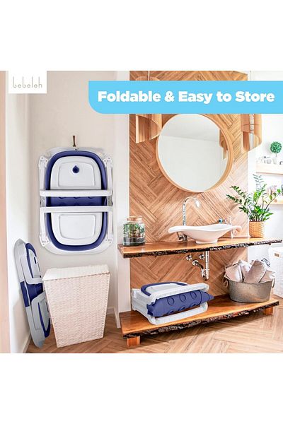 Lumely Portable Baby Bathtub,Foldable Baby Bath with Hot Water Thermometer and Non-Slip Stand