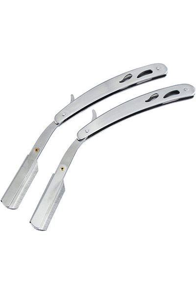 LA PERLA TECH 2 Pieces Manual Shaving Razor Straight Razor Men Professional Silver Chrome Finish Cutthroat Razor