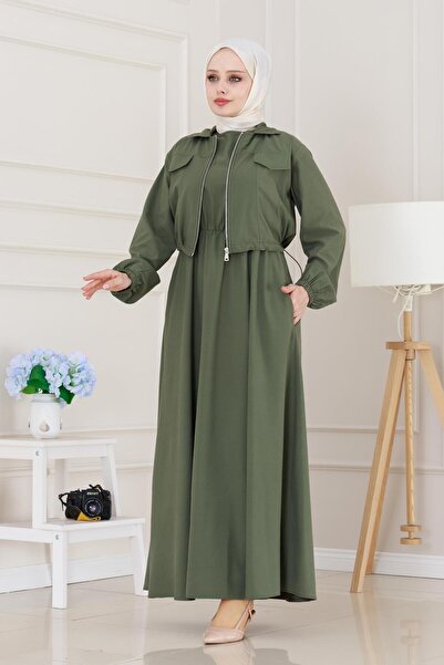 Sevitli Cepken Detailed Zippered Dress Suit-Khaki