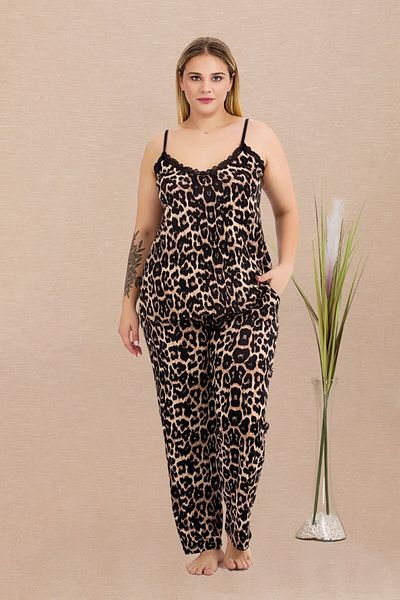 tarzımsüper Plus Size Luxury Pajamas Set with Elastic Waist Comfort Model Cotton Women's Pajamas Set