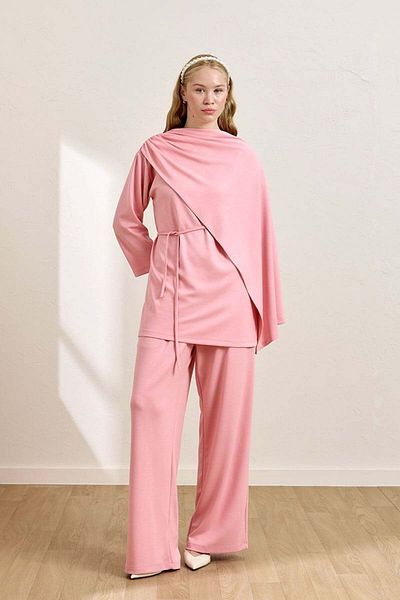 Ceylan Otantik Pink Scarf Tunic & Wide Leg Trousers Set
