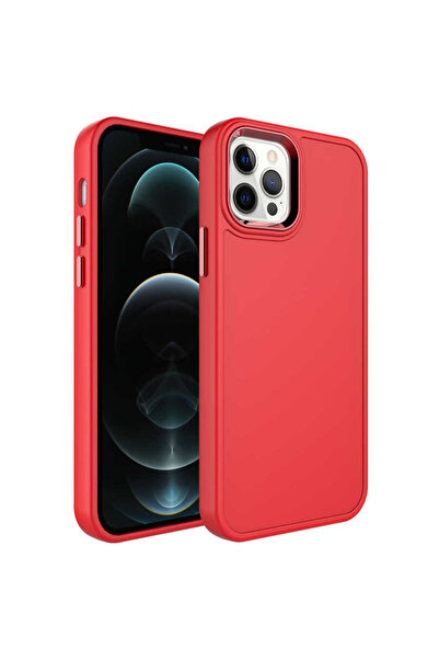 Goocamp إطار معدني متوافق مع هاتف iPhone 12 Pro Max وغطاء بوتوكس صلب بتصميم زر GCMP - أحمر