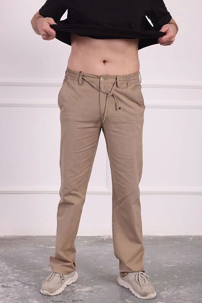 Tam12den Home Men's Cotton Linen Relaxed Cut Anti-Sweat Fabric Lace-Up Trousers Khaki