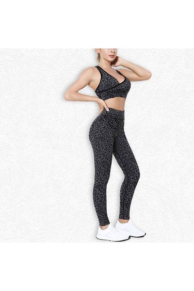 Muchmy 2 Pcs Women's Quick-drying Fitness Sportswear Gym Set Elastic Top Bra Long Trouser