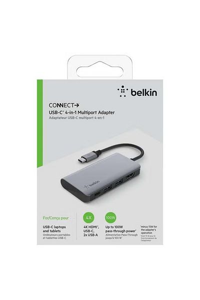 Belkin 4 In 1 USB C MultiPort Adapter With 4K HDMI 100W Power Delivery Pass Through