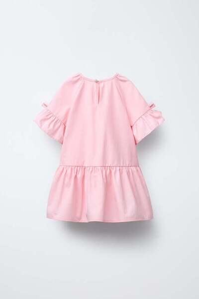 Magu Κοριτσίστικο βαμβακερό ροζ φιόγκο με μανίκια φόρεμα - Casual καλοκαιρινό μοντέλο