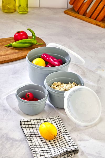 Espas Home 3-Piece Airtight Storage Container - Gray