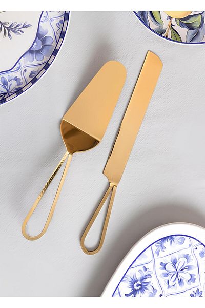 The Mia Stillo Gold 2 Piece Cake Serving Set Ckb186