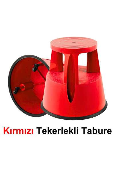 Karlobi Kırmızı Tekerlekli Tabure - | Kaydırmaz | - | Basamaklı | - | Devrilmez |