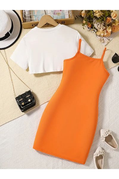 Machetta Παιδικό εμπριμέ φόρεμα & Crop T-shirt 2 τεμαχίων Συνδυασμός