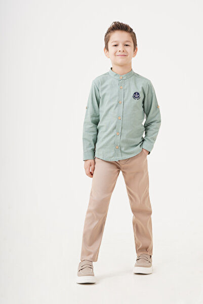 Esterella Boy's Folding Sleeve Judge Collar Shirt Trousers Set