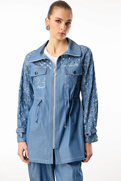 Moda İlgi Modailgi Fermuar Kapamalı Beli Tünelli Rahat Kesim Tunik - 40033 Mavi