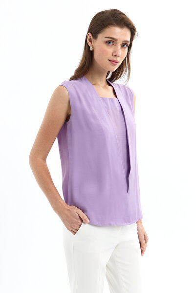 Ground Pepper V Yaka Detaylı Lila Kolsuz Bluz
