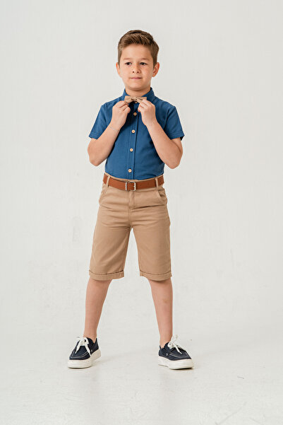 Esterella Boy / Short Sleeve Shirt Lapel Bow Tie Suit/Oxford Shirt - Shorts / Belted Shorts Suit