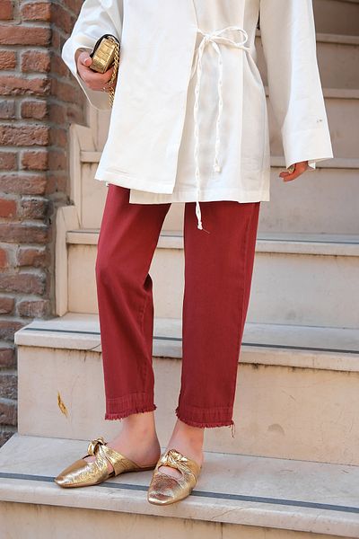LOCCO Women's Leg Piece Raw Trousers Claret Red