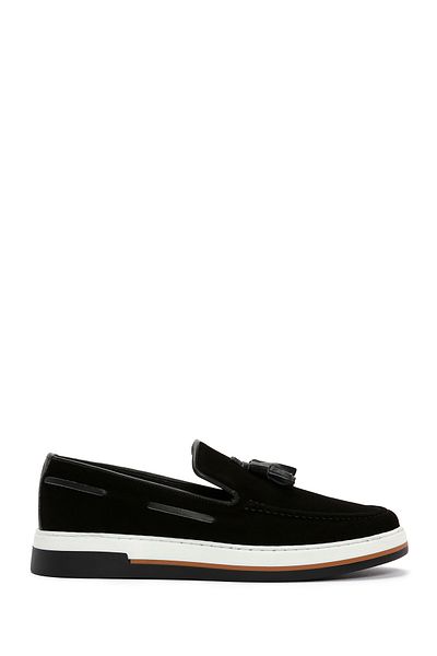 Derimod Bărbați din piele intoarsa neagră 100% piele, pantofi casual Penny Loafer din piele naturală, pantofi casual, pantofi de zi cu zi