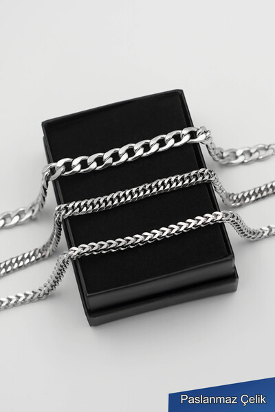 TREND COLLECTİON طقم أساور رجالية كلاسيكية من الفولاذ المقاوم للصدأ A+ فضي كل...