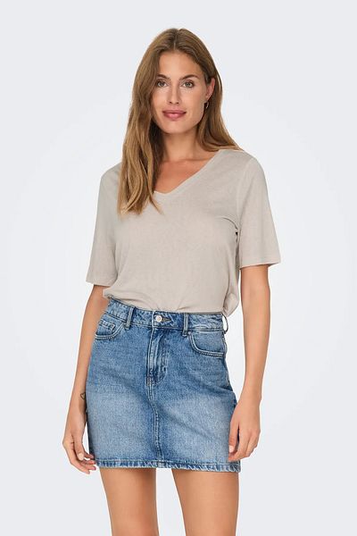 ONLY Women's Onlese V-Neck Short Sleeve T-Shirt 15257390 Beige