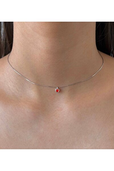 h&b design jewel 925 Ayar Gümüş Silver Turuncu Mini Kalp Choker