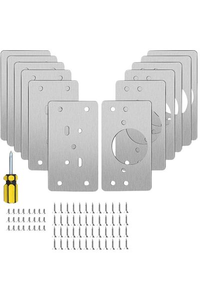 BOEM Set de 12 plăci de reparare a balamalelor/72 șuruburi, Kit complet pentru închidere silențioasă, Oțel inoxidabil, 9x5 cm, Argintiu