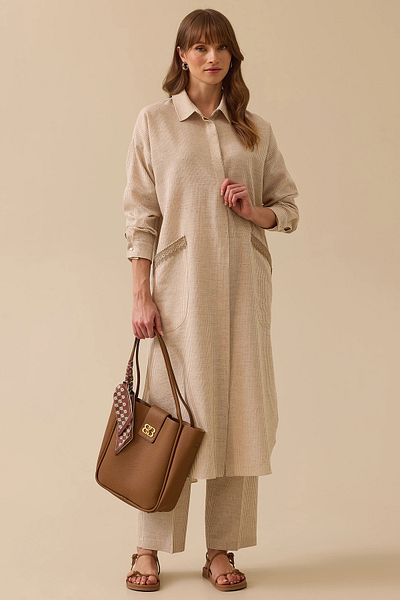 SEÇİL Seçil Women's Sequin Detailed Pocket Long Tunic 1054 Beige