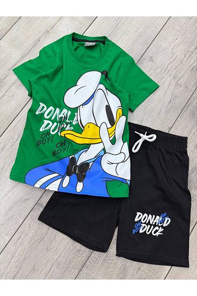 KİDSPİTİRCİK Boy's Green Donald Duck Printed Shorts Suit
