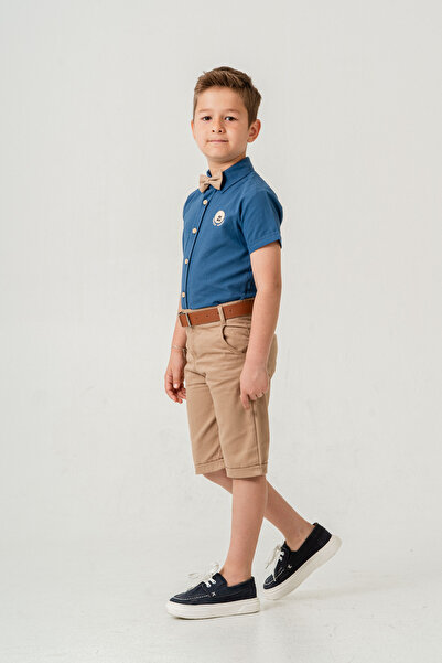 Esterella Boy / Short Sleeve Shirt Lapel Bow Tie Suit/Oxford Shirt - Shorts / Belted Shorts Suit