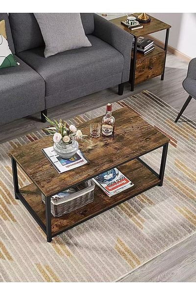 sharpdo Living Room Furniture Double-Layer Coffee Table, Simple Tea Table 100*50*46CM