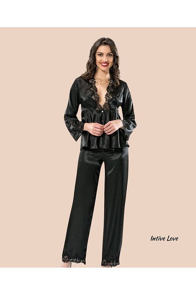 İntive Lingerie Set de pijamale din satin cu mâneci lungi, cu decolteu în V adânc, Moongirl