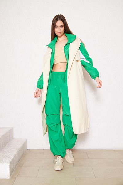 comstar Γυναικεία Oversize Διπλό Χρώμα Basic Κρέμα Μακριά Καμπαρντίνα