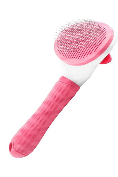 zola Brush for cleaning animal hair, with quick cleaning button. 19x10x8 cm, pink-white
