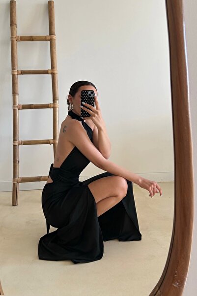Eka Women's Black Halter Neck Long Dress 0994-2209