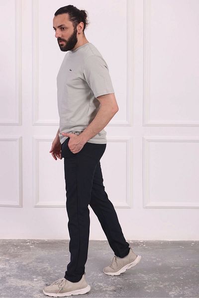 Tam12den Home Men's Pes Viscose Fabric Lace-Up Casual Pants Navy Blue